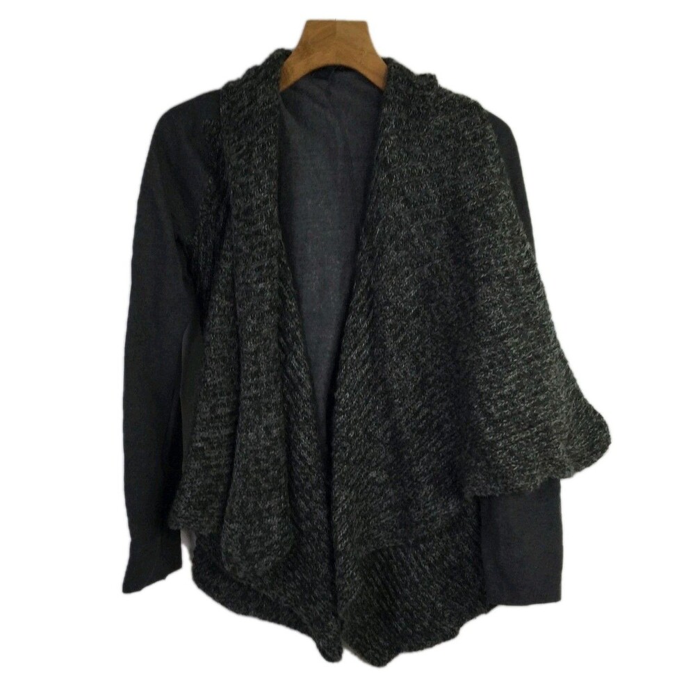 PrAna Sweater Cardigan Womens L Gray Cotton Blend Open Front Waterfall Knit
